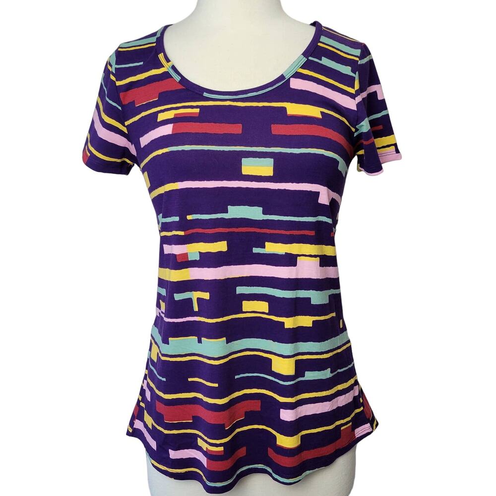 LuLaRoe Classic-T Womens XS Purple Shirt NEW Multicolor Scoop Neck Short Sleeves